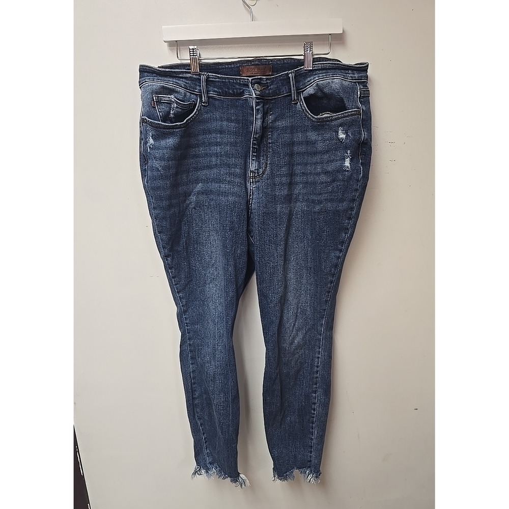 Judy Blue Blue Denim Skinny High Rise Frayed Hem Distressed Jeans Womans Sz 20W
